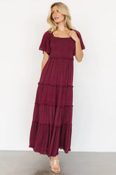 Lenora Smocked Dotted Maxi Dress | Wine